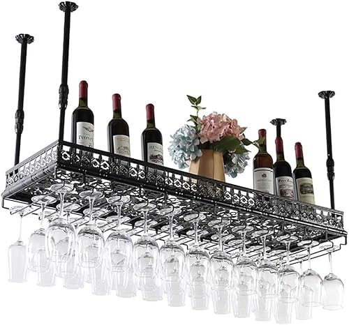 EYRMQWJPC Deckenmontiertes Weinglasregal ， Weinflaschen- und Glasregal for Aufhängen an der Decke, höhenverstellbar, Abstand schwarz, mehrere Größen von EYRMQWJPC