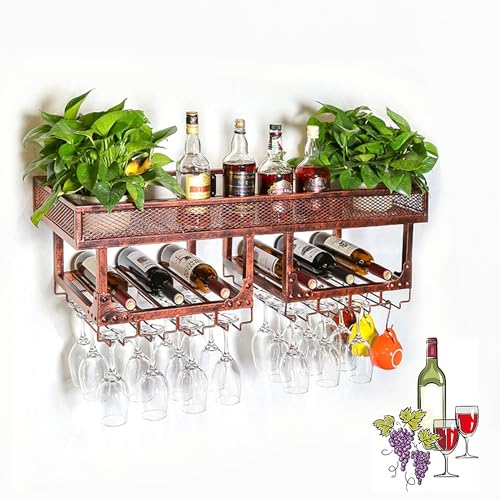 EYRMQWJPC Deckenmontiertes Weinglasregal ， Weinregal zur Wandmontage aus Metall mit hängendem Glasregal, Bronze/Schwarz, mehrere Größen(Bronze,120 * 35 * 27cm) von EYRMQWJPC