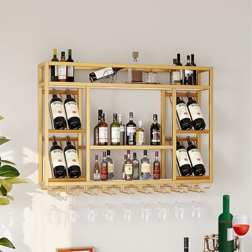 EYRMQWJPC Deckenmontiertes Weinglasregal ， Weinregal zur Wandmontage mit hängendem Glasregal, Schwarz, Gold, mehrere Größen(Gold,39.37in) von EYRMQWJPC