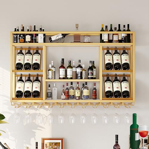 EYRMQWJPC Deckenmontiertes Weinglasregal ， Weinregal zur Wandmontage mit hängendem Glasregal, Schwarz, Gold, mehrere Größen(Gold,47.24in) von EYRMQWJPC