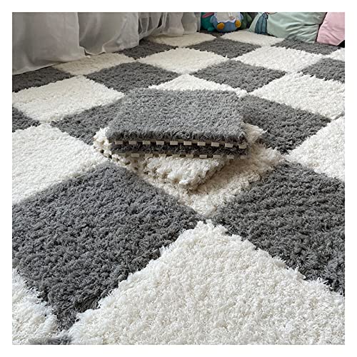 EYRMQWJPC Plüsch-Teppichfliesen mit Verriegelung Interlocking Foam Carpet Tiles Pack of 50 12x12x0.4 Inch Multicolor(Gray+White) von EYRMQWJPC
