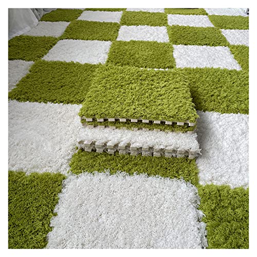 EYRMQWJPC Plüsch-Teppichfliesen mit Verriegelung Interlocking Foam Carpet Tiles Pack of 50 12x12x0.4 Inch Multicolor(Green White) von EYRMQWJPC