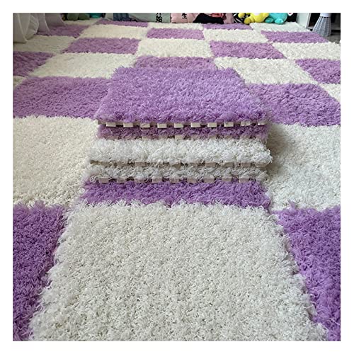 EYRMQWJPC Plüsch-Teppichfliesen mit Verriegelung Interlocking Foam Carpet Tiles Pack of 50 12x12x0.4 Inch Multicolor(Purple White) von EYRMQWJPC