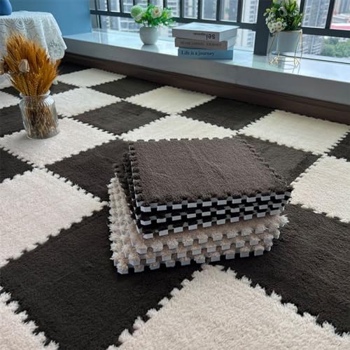 EYRMQWJPC Plüsch-Teppichfliesen mit Verriegelung Interlocking Plush Eva Foam Floor Mat Puzzle Rug 30x30x1cm Multiple Pack Sizes Multicolor(Brown and Beige,10Pcs) von EYRMQWJPC