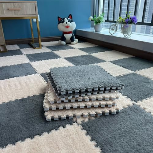 EYRMQWJPC Plüsch-Teppichfliesen mit Verriegelung Interlocking Plush Eva Foam Floor Mat Puzzle Rug 30x30x1cm Multiple Pack Sizes Multicolor(Grey and Beige,30Pcs) von EYRMQWJPC
