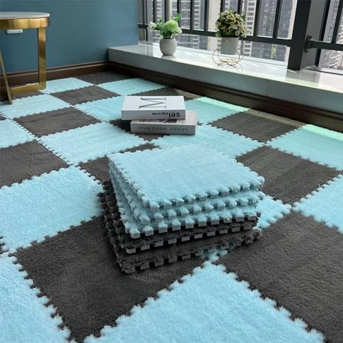 EYRMQWJPC Plüsch-Teppichfliesen mit Verriegelung Interlocking Plush Eva Foam Floor Mat Puzzle Rug 30x30x1cm Multiple Pack Sizes Multicolor(Grey and Navy,20Pcs) von EYRMQWJPC