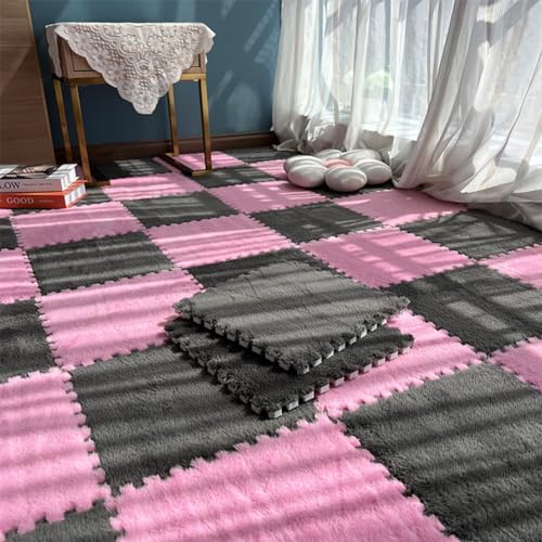 EYRMQWJPC Plüsch-Teppichfliesen mit Verriegelung Interlocking Plush Eva Foam Floor Mat Puzzle Rug 30x30x1cm Multiple Pack Sizes Multicolor(Grey and Pink,10Pcs) von EYRMQWJPC