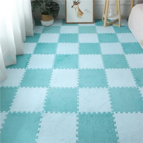 EYRMQWJPC Plüsch-Teppichfliesen mit Verriegelung Interlocking Plush Eva Foam Floor Mat Puzzle Rug 30x30x1cm Multiple Pack Sizes Multicolor(Navy and Turquoise,30Pcs) von EYRMQWJPC