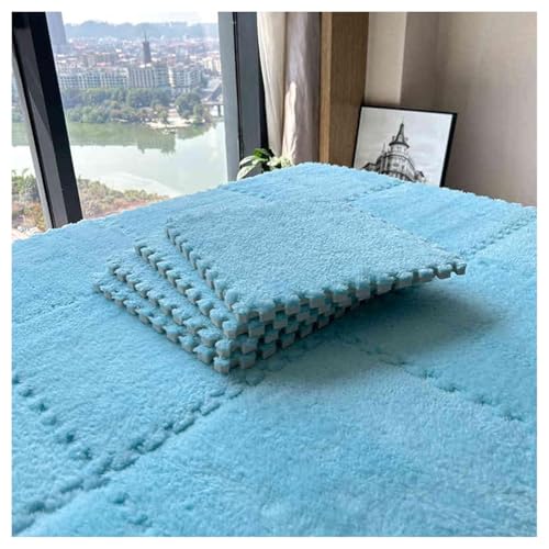 EYRMQWJPC Plüsch-Teppichfliesen mit Verriegelung Pack of 12 12x12 Inch Fluffy Eva Foam Mats Multicolor Two Thicknesses(Light Blue,0.6cm) von EYRMQWJPC