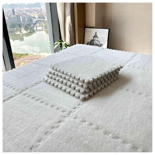 EYRMQWJPC Plüsch-Teppichfliesen mit Verriegelung Pack of 12 12x12 Inch Fluffy Eva Foam Mats Multicolor Two Thicknesses(White,0.6cm) von EYRMQWJPC