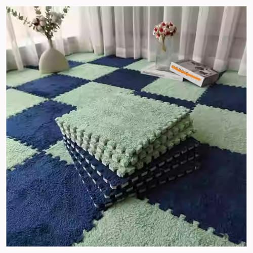 EYRMQWJPC Plüsch-Teppichfliesen mit Verriegelung Pack of 12 Foam Carpet Tiles Multicolor(Green+Navy Blue) von EYRMQWJPC