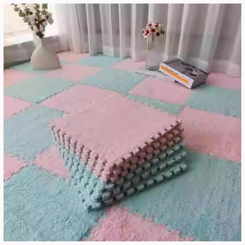 EYRMQWJPC Plüsch-Teppichfliesen mit Verriegelung Pack of 12 Foam Carpet Tiles Multicolor(Pink+Blue) von EYRMQWJPC