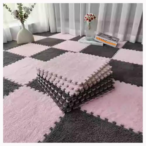 EYRMQWJPC Plüsch-Teppichfliesen mit Verriegelung Pack of 12 Foam Carpet Tiles Multicolor(Pink+Gray) von EYRMQWJPC