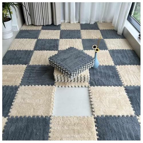 EYRMQWJPC Plüsch-Teppichfliesen mit Verriegelung Pack of 20 Interlocking Foam Carpet Tiles Play Mat Area Rug with Edgings Multicolor Multiple Sizes(Apricot+Gray,12x12inch) von EYRMQWJPC