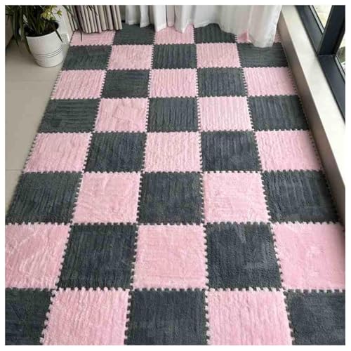 EYRMQWJPC Plüsch-Teppichfliesen mit Verriegelung Pack of 20 Interlocking Foam Carpet Tiles Play Mat Area Rug with Edgings Multicolor Multiple Sizes(Pink+Gray,12x12inch) von EYRMQWJPC