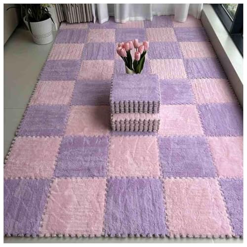 EYRMQWJPC Plüsch-Teppichfliesen mit Verriegelung Pack of 20 Interlocking Foam Carpet Tiles Play Mat Area Rug with Edgings Multicolor Multiple Sizes(Pink+Purple,12x12inch) von EYRMQWJPC