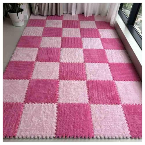 EYRMQWJPC Plüsch-Teppichfliesen mit Verriegelung Pack of 20 Interlocking Foam Carpet Tiles Play Mat Area Rug with Edgings Multicolor Multiple Sizes(Pink+Rose Red,24x24inch) von EYRMQWJPC