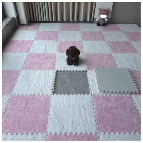 EYRMQWJPC Plüsch-Teppichfliesen mit Verriegelung Pack of 20 Interlocking Foam Carpet Tiles Play Mat Area Rug with Edgings Multicolor Multiple Sizes(White+pink,12x12inch) von EYRMQWJPC
