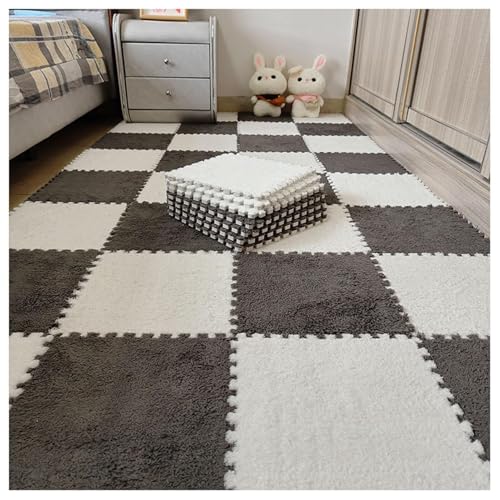 EYRMQWJPC Plüsch-Teppichfliesen mit Verriegelung Pack of 30 12x12 inch Multicolor Plush Interlocking Carpet Tiles(Gray+White) von EYRMQWJPC