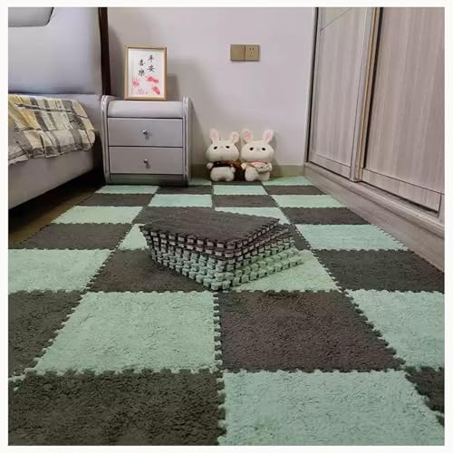 EYRMQWJPC Plüsch-Teppichfliesen mit Verriegelung Pack of 30 12x12 inch Multicolor Plush Interlocking Carpet Tiles(Light Green+Gray) von EYRMQWJPC