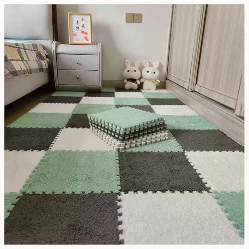 EYRMQWJPC Plüsch-Teppichfliesen mit Verriegelung Pack of 30 12x12 inch Multicolor Plush Interlocking Carpet Tiles(Light Green+Gray+White) von EYRMQWJPC