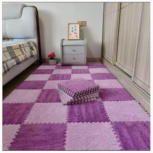EYRMQWJPC Plüsch-Teppichfliesen mit Verriegelung Pack of 30 12x12 inch Multicolor Plush Interlocking Carpet Tiles(Light Purple+Dark Purple) von EYRMQWJPC