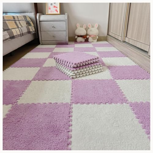 EYRMQWJPC Plüsch-Teppichfliesen mit Verriegelung Pack of 30 12x12 inch Multicolor Plush Interlocking Carpet Tiles(Light Purple+White) von EYRMQWJPC