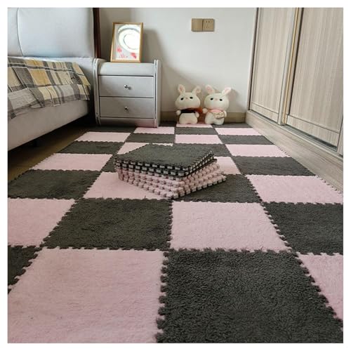 EYRMQWJPC Plüsch-Teppichfliesen mit Verriegelung Pack of 30 12x12 inch Multicolor Plush Interlocking Carpet Tiles(Pink+Gray) von EYRMQWJPC