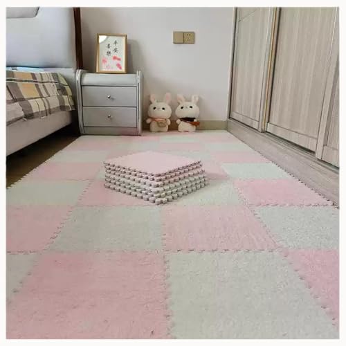 EYRMQWJPC Plüsch-Teppichfliesen mit Verriegelung Pack of 30 12x12 inch Multicolor Plush Interlocking Carpet Tiles(Pink+White) von EYRMQWJPC