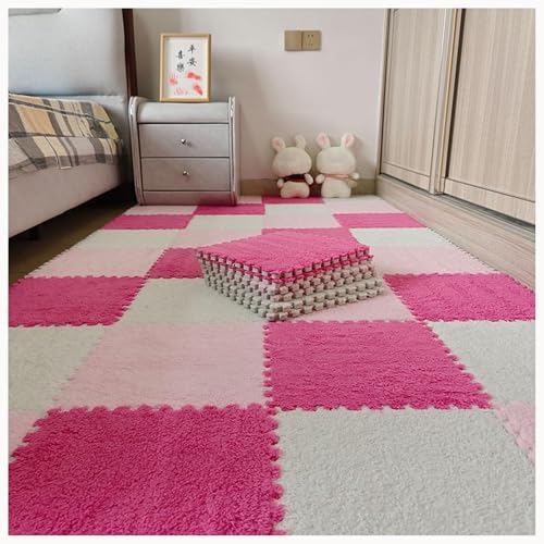 EYRMQWJPC Plüsch-Teppichfliesen mit Verriegelung Pack of 30 12x12 inch Multicolor Plush Interlocking Carpet Tiles(Rose Red+pink+White) von EYRMQWJPC