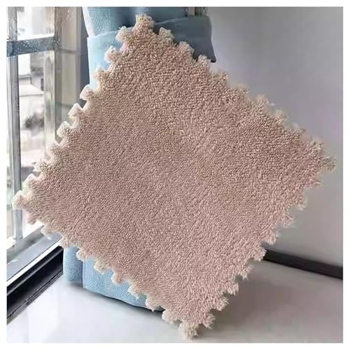 EYRMQWJPC Plüsch-Teppichfliesen mit Verriegelung Pack of 36 12x12x0.4in Plush Carpet Interlocking Foam Puzzle Floor Mat Multicolor(Apricot) von EYRMQWJPC