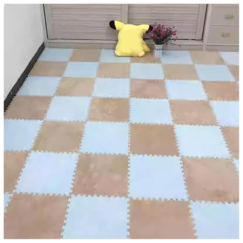 EYRMQWJPC Plüsch-Teppichfliesen mit Verriegelung Pack of 36 12x12x0.4in Plush Carpet Interlocking Foam Puzzle Floor Mat Multicolor(Apricot+Blue) von EYRMQWJPC