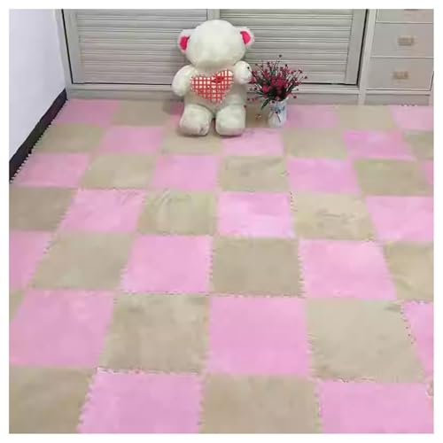 EYRMQWJPC Plüsch-Teppichfliesen mit Verriegelung Pack of 36 12x12x0.4in Plush Carpet Interlocking Foam Puzzle Floor Mat Multicolor(Apricot+pink) von EYRMQWJPC