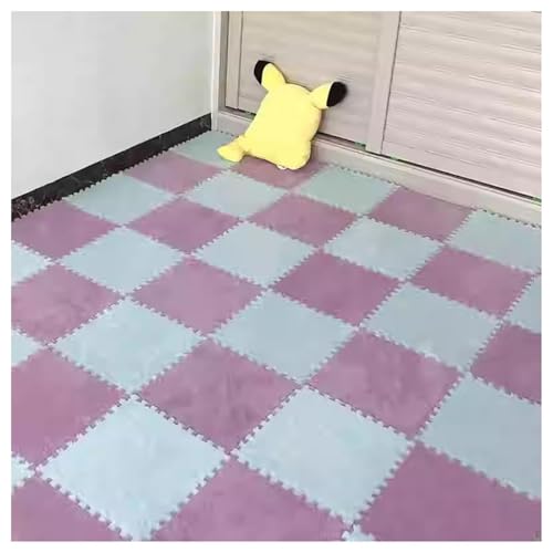 EYRMQWJPC Plüsch-Teppichfliesen mit Verriegelung Pack of 36 12x12x0.4in Plush Carpet Interlocking Foam Puzzle Floor Mat Multicolor(Blue+Purple) von EYRMQWJPC