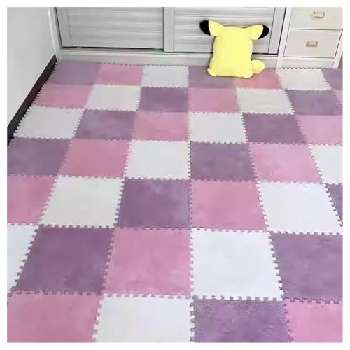 EYRMQWJPC Plüsch-Teppichfliesen mit Verriegelung Pack of 36 12x12x0.4in Plush Carpet Interlocking Foam Puzzle Floor Mat Multicolor(Pink+White+Purple) von EYRMQWJPC