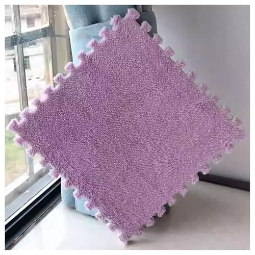 EYRMQWJPC Plüsch-Teppichfliesen mit Verriegelung Pack of 36 12x12x0.4in Plush Carpet Interlocking Foam Puzzle Floor Mat Multicolor(Purple) von EYRMQWJPC
