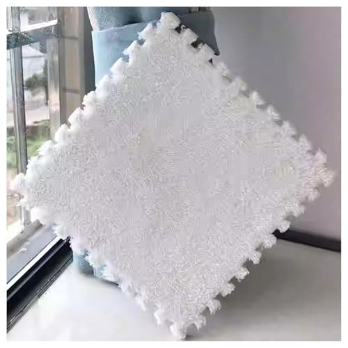 EYRMQWJPC Plüsch-Teppichfliesen mit Verriegelung Pack of 36 12x12x0.4in Plush Carpet Interlocking Foam Puzzle Floor Mat Multicolor(White) von EYRMQWJPC