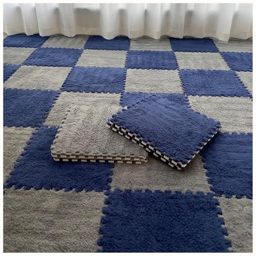 EYRMQWJPC Plüsch-Teppichfliesen mit Verriegelung Pack of 40 Plush Patchwork Foam Interlocking Carpet Tiles 30x30x1cm Multicolor(Gray+Navy Blue) von EYRMQWJPC
