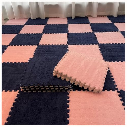 EYRMQWJPC Plüsch-Teppichfliesen mit Verriegelung Pack of 40 Plush Patchwork Foam Interlocking Carpet Tiles 30x30x1cm Multicolor(Pink+Navy Blue) von EYRMQWJPC
