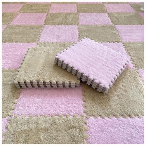 EYRMQWJPC Plüsch-Teppichfliesen mit Verriegelung Pack of 40 Plush Patchwork Foam Interlocking Carpet Tiles 30x30x1cm Multicolor(Pink+apricot) von EYRMQWJPC