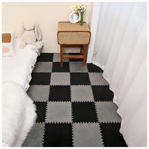 EYRMQWJPC Plüsch-Teppichfliesen mit Verriegelung Pack of 50 Plush Interlocking Foam Carpet Tiles 30x30x1cm Multicolor(Gray+Black) von EYRMQWJPC