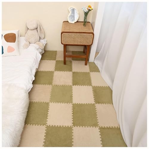 EYRMQWJPC Plüsch-Teppichfliesen mit Verriegelung Pack of 50 Plush Interlocking Foam Carpet Tiles 30x30x1cm Multicolor(Khaki+Green) von EYRMQWJPC