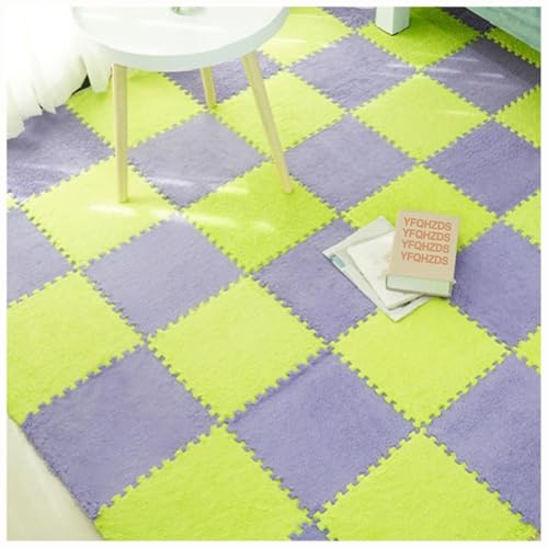 EYRMQWJPC Plüsch-Teppichfliesen mit Verriegelung Pack of 50 Plush Interlocking Foam Carpet Tiles 30x30x1cm Multicolor(Light Green+Purple) von EYRMQWJPC