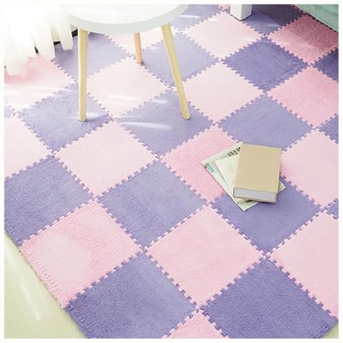 EYRMQWJPC Plüsch-Teppichfliesen mit Verriegelung Pack of 50 Plush Interlocking Foam Carpet Tiles 30x30x1cm Multicolor(Light Pink+Purple) von EYRMQWJPC