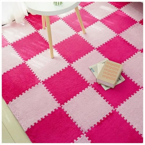 EYRMQWJPC Plüsch-Teppichfliesen mit Verriegelung Pack of 50 Plush Interlocking Foam Carpet Tiles 30x30x1cm Multicolor(Light Pink+Rose Red) von EYRMQWJPC