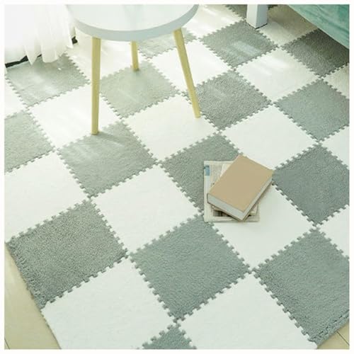 EYRMQWJPC Plüsch-Teppichfliesen mit Verriegelung Pack of 50 Plush Interlocking Foam Carpet Tiles 30x30x1cm Multicolor(White+Gray) von EYRMQWJPC