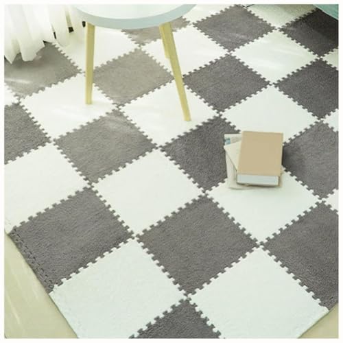EYRMQWJPC Plüsch-Teppichfliesen mit Verriegelung Pack of 50 Plush Interlocking Foam Carpet Tiles 30x30x1cm Multicolor(White+Gray Purple) von EYRMQWJPC