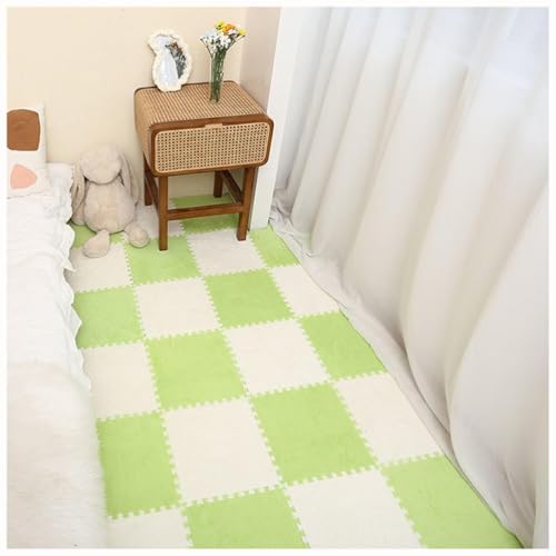 EYRMQWJPC Plüsch-Teppichfliesen mit Verriegelung Pack of 50 Plush Interlocking Foam Carpet Tiles 30x30x1cm Multicolor(White+Light Green) von EYRMQWJPC
