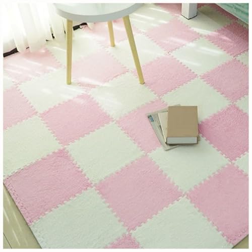 EYRMQWJPC Plüsch-Teppichfliesen mit Verriegelung Pack of 50 Plush Interlocking Foam Carpet Tiles 30x30x1cm Multicolor(White+Light Pink) von EYRMQWJPC