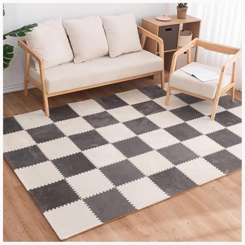 EYRMQWJPC Plüsch-Teppichfliesen mit Verriegelung Pack of 6 Interlocking Foam Patchwork Carpet Mats Multicolor 60x60x1cm(Gray+White) von EYRMQWJPC